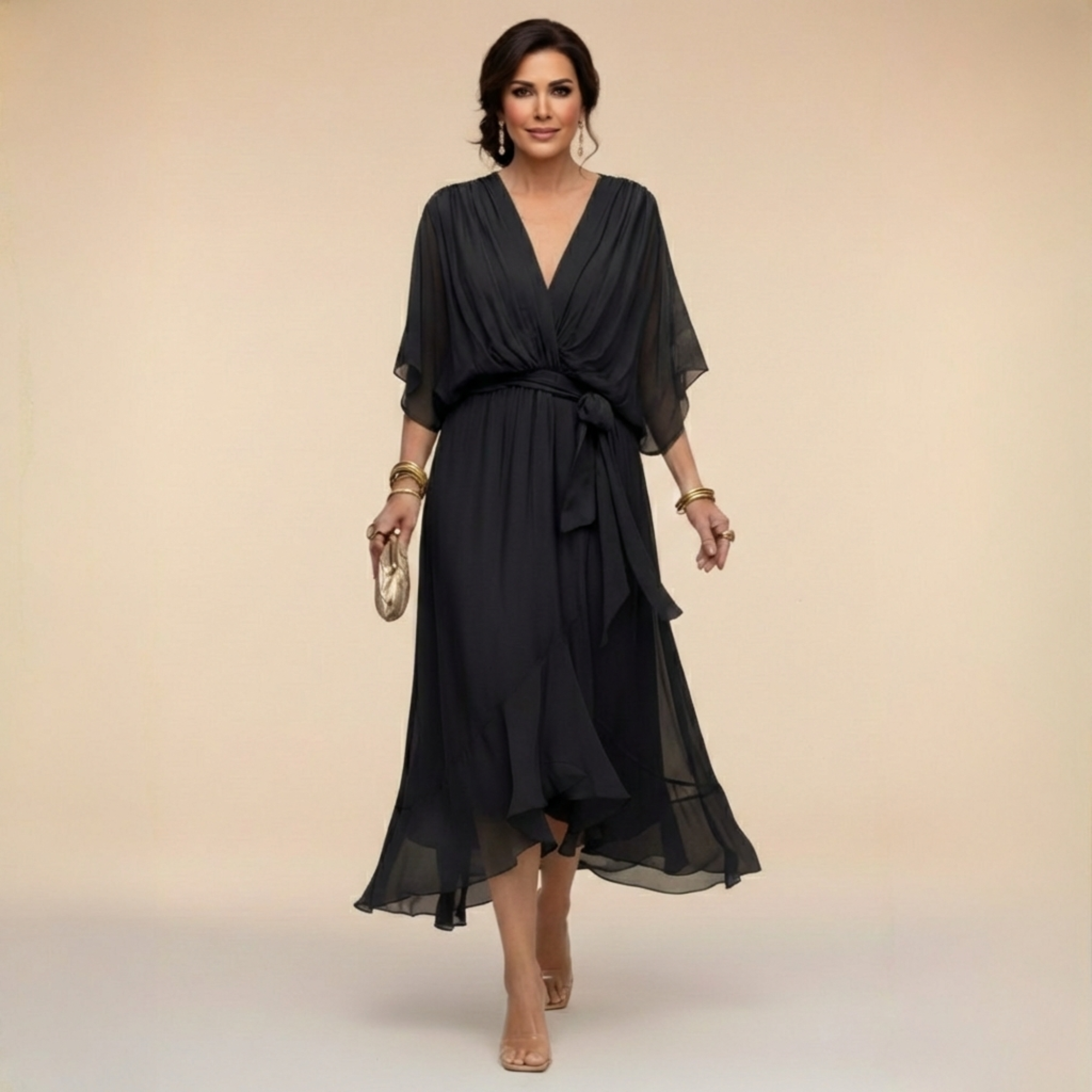 Monica - Chiffon Haljina s V-izrezom